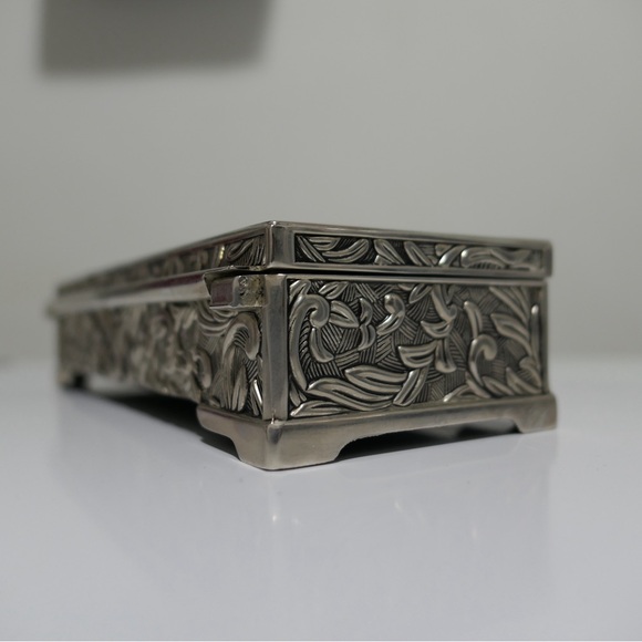 Godinger 90s Silver Plate Jewelry Box vintage plating mirror floral ornate - Picture 10 of 11